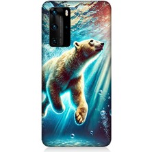 Huawei P40 Pro Uyumlu Suda Dans Eden Ayı  Desenli Silikon Kılıf