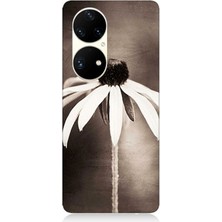 Huawei P50 Pro Uyumlu Siyah Beyaz Çiçek Sadeliği  Desenli Silikon Kılıf