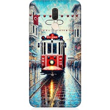Huawei Mate 10 Lite Uyumlu Yağmurlu Sokakta Kırmızı Tramvay  Desenli Silikon Kılıf