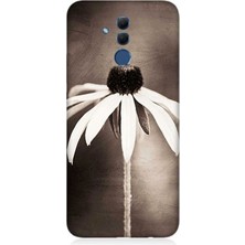 Huawei Mate 20 Lite Uyumlu Siyah Beyaz Çiçek Sadeliği  Desenli Silikon Kılıf