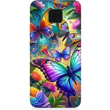 Huawei Mate 30 Lite Uyumlu Çiçekler Arasında Kelebekler  Desenli Silikon Kılıf