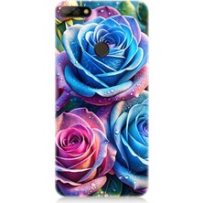 Huawei Y7 2018 Uyumlu Gökkuşağı Renkli Güller  Desenli Silikon Kılıf