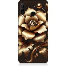 Huawei P30 Lite Uyumlu Altın Işıklı Zarif Çiçek  Desenli Silikon Kılıf
