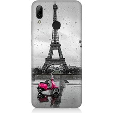 Huawei P Smart 2019 Uyumlu Yağmurda Eyfel ve Scooter  Desenli Silikon Kılıf