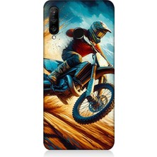Huawei P30 Lite Uyumlu Alevler Arasında Motosiklet Sıçrayışı  Desenli Silikon Kılıf
