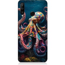 Huawei P30 Lite Uyumlu Derinliklerde Sekiz Kol Ahtapot  Desenli Silikon Kılıf