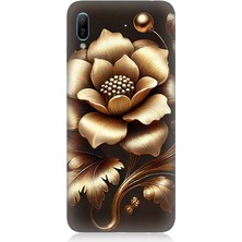 Huawei Y6 2019 Uyumlu Altın Işıklı Zarif Çiçek  Desenli Silikon Kılıf