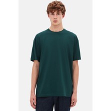 Ds Damat Oversize Koyu Haki Bisiklet Yaka %100 Pamuk T-Shirt 6HC14ORT02006