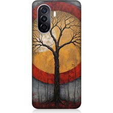 Huawei Nova Y70 Uyumlu Sarı Kırmızı Ağaç Gölgesi  Desenli Silikon Kılıf