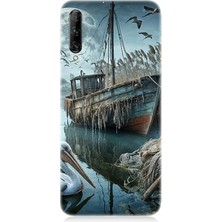 Huawei P Smart Pro Uyumlu Ay Işığında Eski Gemi  Desenli Silikon Kılıf