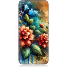 Huawei Y6 2019 Uyumlu Kırmızı Çiçek ve Tomurcuklar  Desenli Silikon Kılıf