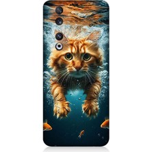 Huawei Honor 90 Uyumlu Suda Yüzen Kedi  Desenli Silikon Kılıf
