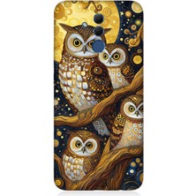 Huawei Mate 20 Lite Uyumlu Altın Ayda Baykuşlar  Desenli Silikon Kılıf