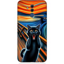 Huawei Mate 20 Lite Uyumlu Çığlık Atan Siyah Kedi  Desenli Silikon Kılıf