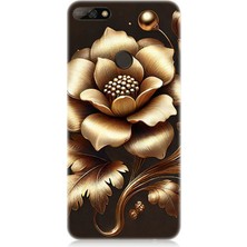 Huawei Y7 2018 Uyumlu Altın Işıklı Zarif Çiçek  Desenli Silikon Kılıf