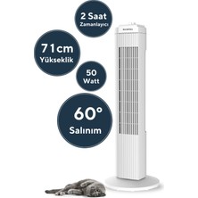 Kumtel KTF-258 Kule Tipi Vantilatör - Beyaz - 50 Watt