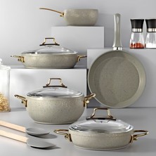 Bonera Marbella Derin Tencere Seti 8 Parça Granit Kaplamalı 24 cm Altın Renkli Tencereler