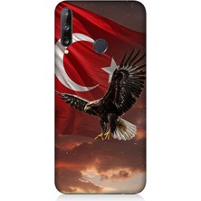 Huawei P40 Lite E Uyumlu Bayrak Kızıllıkta Kartalın Kanatları  Desenli Silikon Kılıf