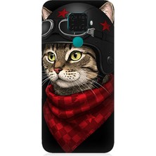 Huawei Mate 30 Lite Uyumlu Pilot Kasklı Şirin Kedi  Desenli Silikon Kılıf
