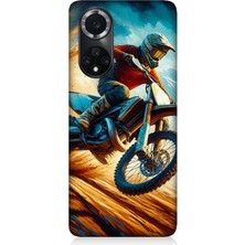Huawei Nova 9 Uyumlu Alevler Arasında Motosiklet Sıçrayışı  Desenli Silikon Kılıf