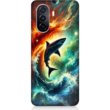 Huawei Nova Y70 Uyumlu Ateşle Dans Eden Köpekbalığı  Desenli Silikon Kılıf