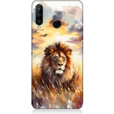 Huawei P30 Lite Uyumlu Günbatımında Gururlu Aslan  Desenli Silikon Kılıf
