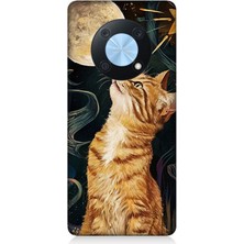 Huawei Nova Y90 Uyumlu Aya Bakan Meraklı Kedi  Desenli Silikon Kılıf