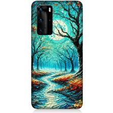 Huawei P40 Pro Uyumlu Buzlu Ormanda Sonbahar Yolu  Desenli Silikon Kılıf