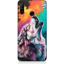 Huawei P30 Lite Uyumlu Soyut Arka Planda Uluma  Desenli Silikon Kılıf