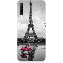 Huawei P Smart Pro Uyumlu Yağmurda Eyfel ve Scooter  Desenli Silikon Kılıf