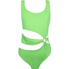 Look Me Askılı Cut-Out Halka Detaylı - Yeşil 50UV Kız Çocuk Mayo By Nessi Byrd