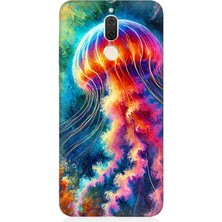 Huawei Mate 10 Lite Uyumlu Renkli Denizanası Derinlikte  Desenli Silikon Kılıf