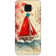 Huawei Mate 30 Lite Uyumlu Kırmızı Yelkenli Yolculuk  Desenli Silikon Kılıf