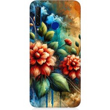 Huawei Honor 20 Lite Uyumlu Kırmızı Çiçek ve Tomurcuklar  Desenli Silikon Kılıf