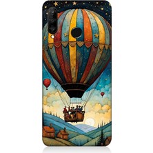 Huawei P30 Lite Uyumlu Göklerde Renkli Balon Yolculuğu  Desenli Silikon Kılıf