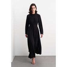 Kemerli Çan Uzun Elbise Siyah