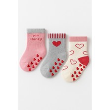 Kız Bebek Kalpli 3'lü Havlu Soket Çorap
