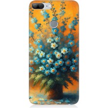 Huawei Honor 9 Lite Uyumlu Turuncuda Mavi Çiçekler  Desenli Silikon Kılıf