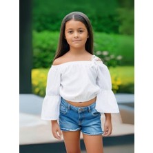 Kız Çocuk Pamuklu Keten Kumaş Kolları İspanyol Bluz