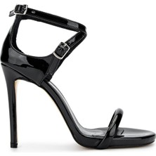 Tamer Tanca Kadın Vegan Siyah Rugan Topuklu Ayakkabı 828 8505 Bn Ayk Y25 Sıyah Rgn