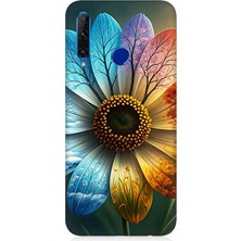 Huawei Honor 20 Lite Uyumlu Yaprakta Gökkuşağı Çiçek  Desenli Silikon Kılıf