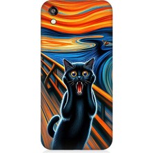 Huawei Honor 8s Uyumlu Çığlık Atan Siyah Kedi  Desenli Silikon Kılıf