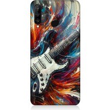 Huawei P30 Lite Uyumlu Alevler Içinde Elektrik Gitar  Desenli Silikon Kılıf