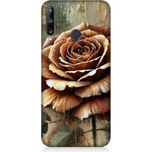 Huawei P40 Lite E Uyumlu Altın Bronz Gül Zarafeti  Desenli Silikon Kılıf