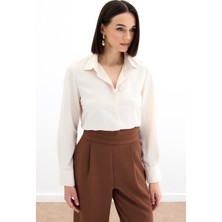 Sateen K24 266-2528 Bej Kadın Klasik Gömlek