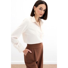Sateen K24 266-2528 Bej Kadın Klasik Gömlek