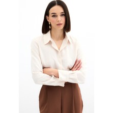 Sateen K24 266-2528 Bej Kadın Klasik Gömlek