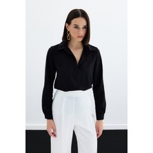 Sateen 268-2530 Siyah Kadın Klasik Gömlek