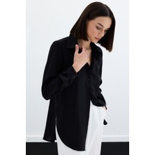 Sateen 268-2530 Siyah Kadın Klasik Gömlek
