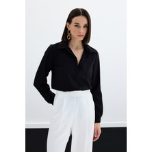 Sateen 268-2530 Siyah Kadın Klasik Gömlek